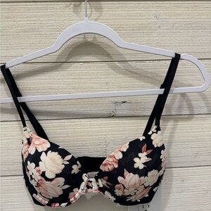 Victoria's Secret Black and Pink Floral Bra